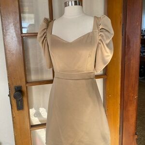 DO+BE Puff Sleeve Square Neck Mini Dress in Tan